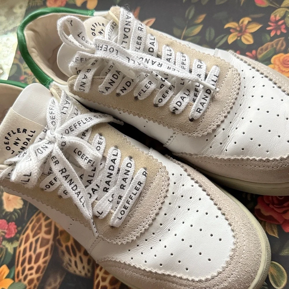 Loeffler Randall White and Green Leather Sneakers - Picture 5 of 6